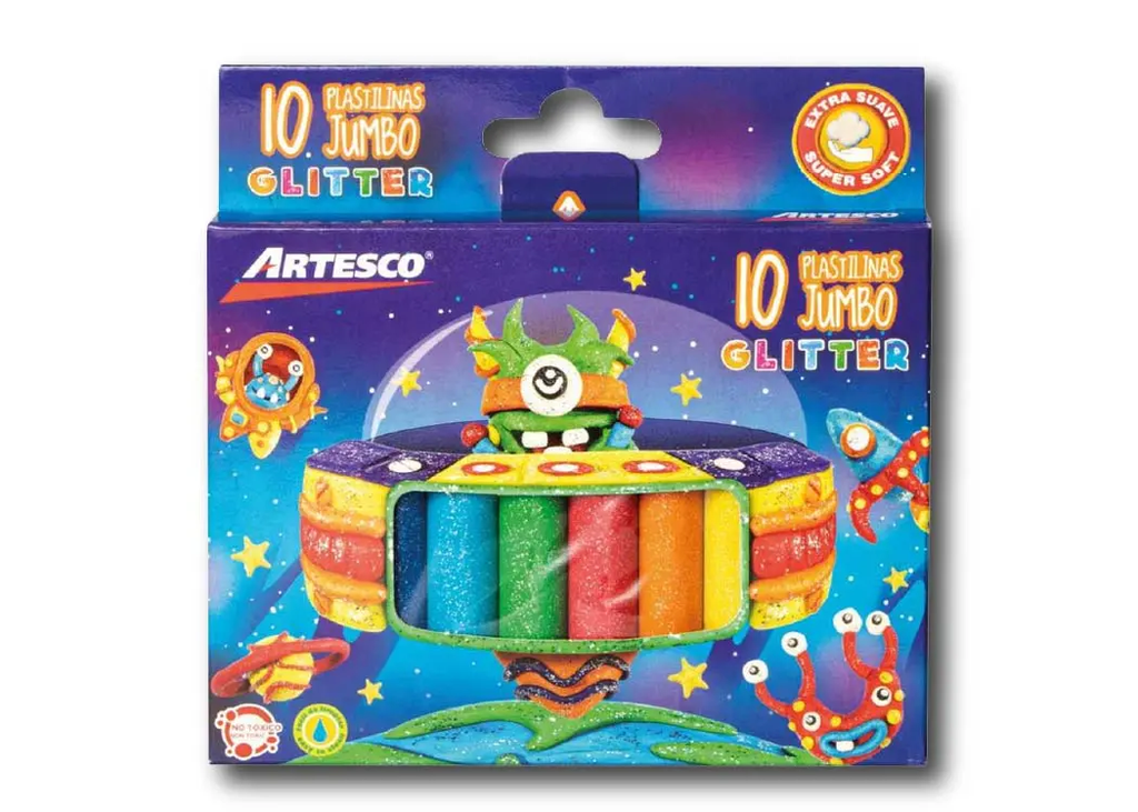 Plastilina jumbo glitter 10 colores Artesco