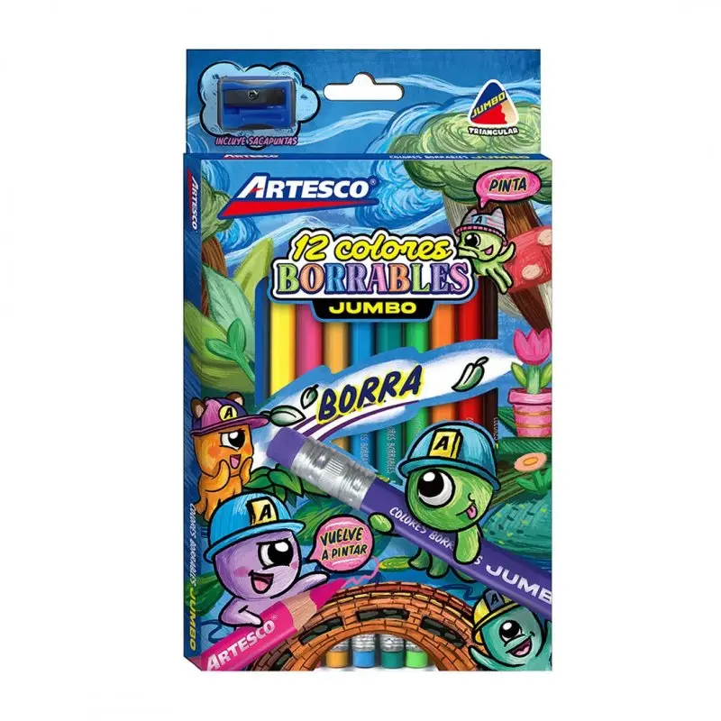 Colores triangulares Borrables Jumbo x 12 unid Artesco