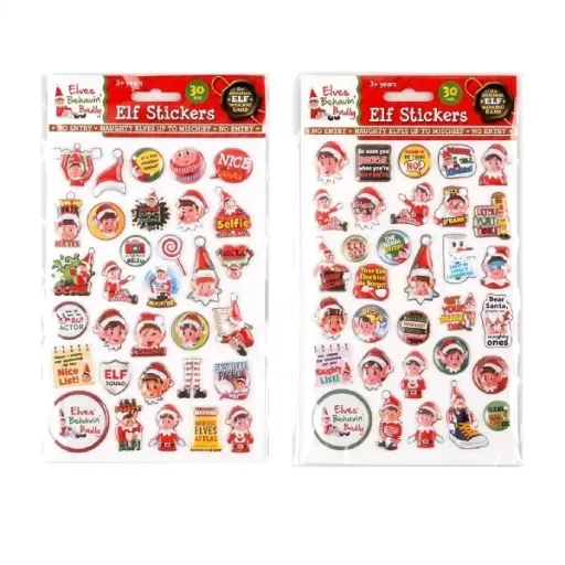 [503068] Christmas Elf Puffy Sticker Pk 30